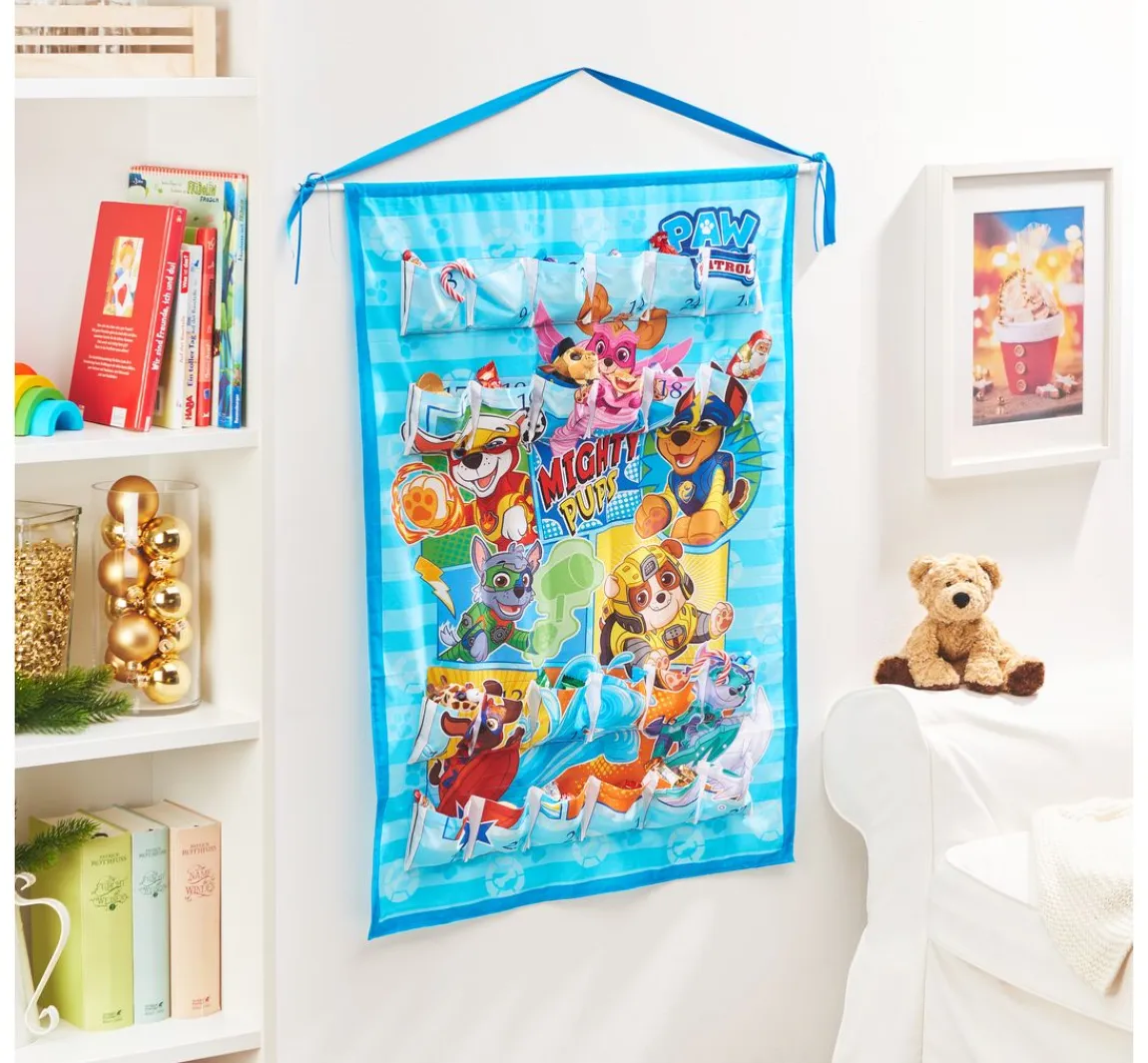 New VBS Marktplatz Adventskalender Stoffpanel "Paw Patrol Mighty Pups", ca. 150 x 80 cm