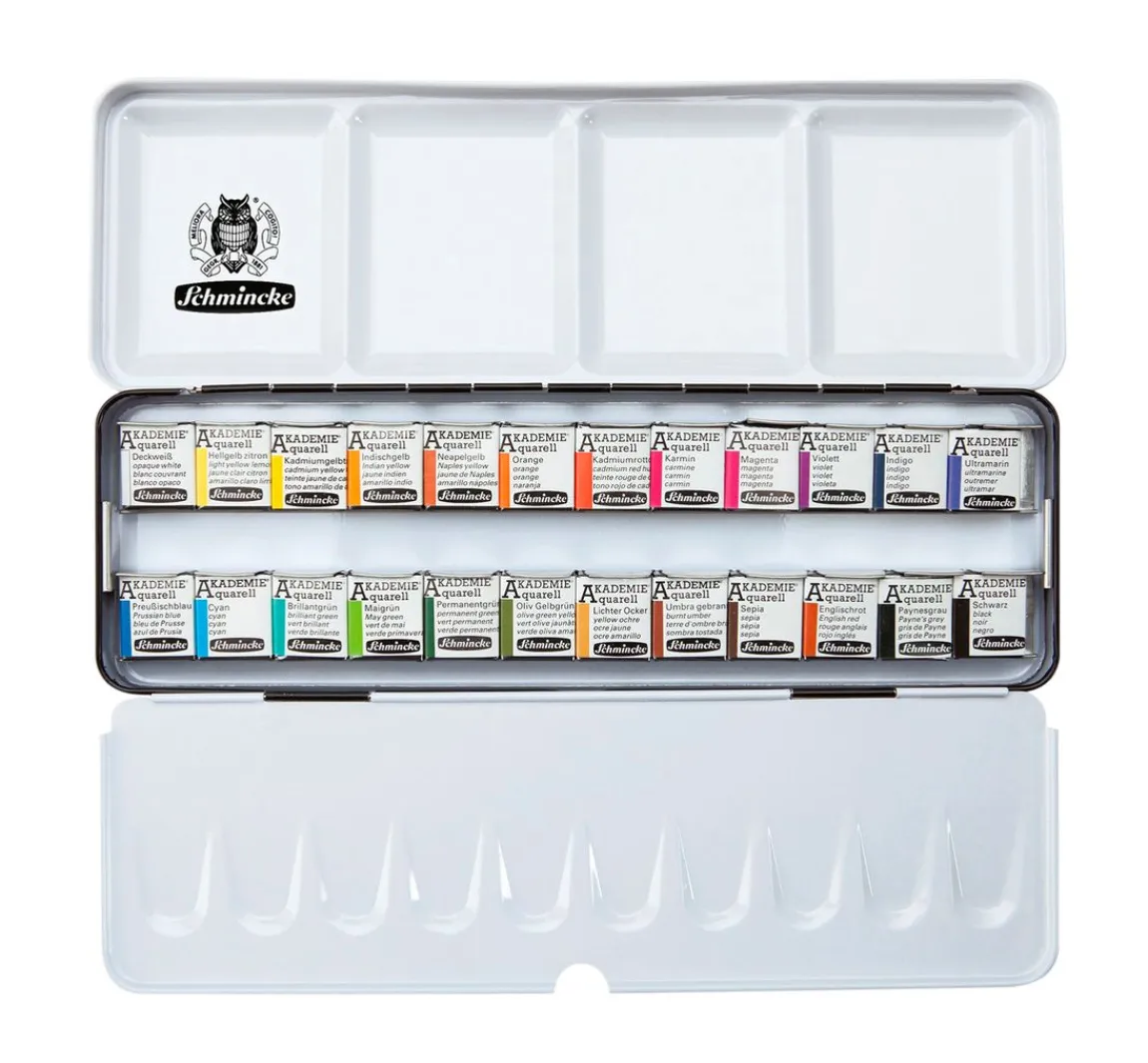 Hot Schmincke AKADEMIE Aquarellkasten mit 24 halben Näpfchen