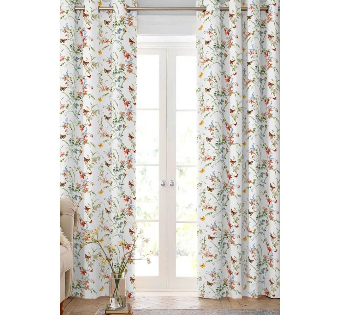 Hot Globaltex Baumwoll-Stoff "Blumenwiese mit Schmetterlingen"