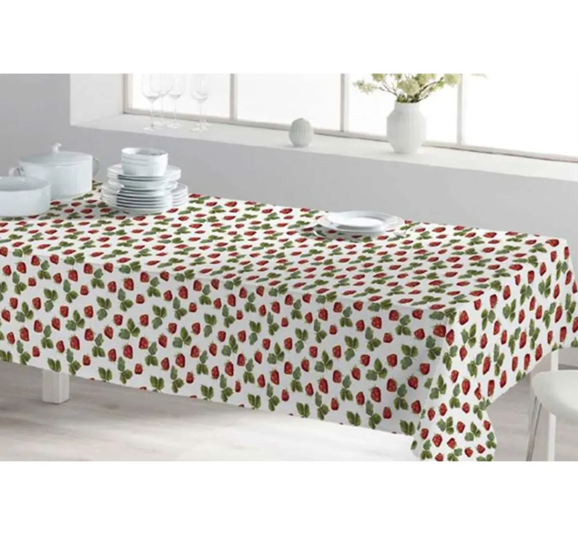 Outlet Globaltex Baumwoll-Stoff "Erdbeeren", Acryl beschichtet
