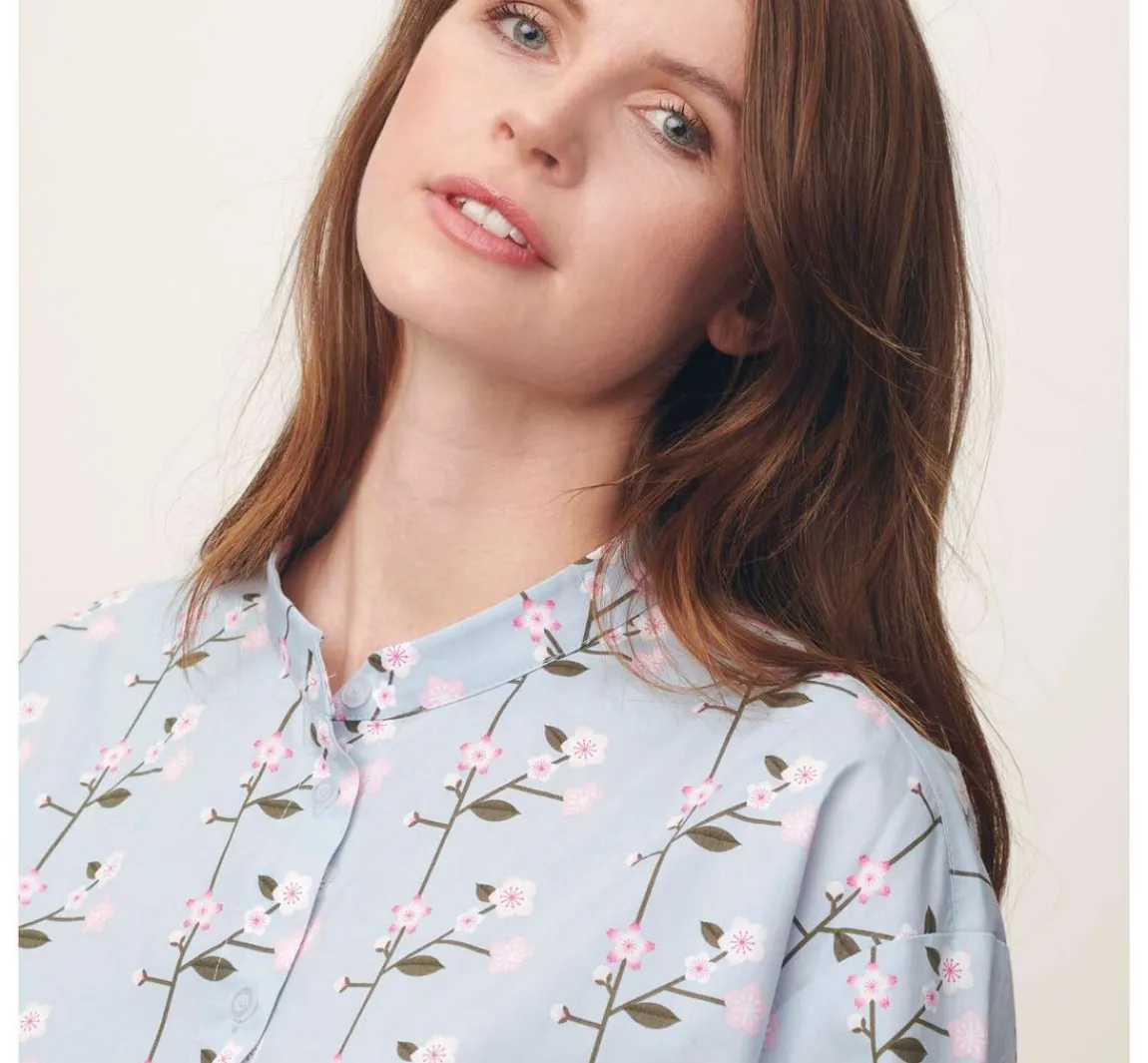 Clearance Rico Design Baumwoll-Stoff Popeline "Sakura Zweige Smoke Blue"
