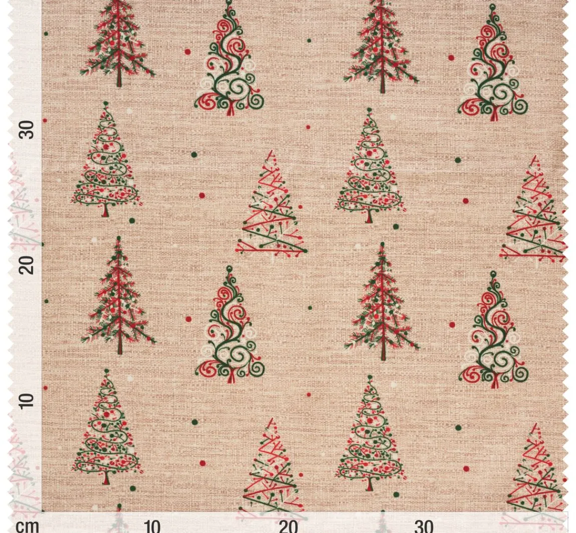 Outlet Globaltex Baumwoll-Stoff "Weihnachtsbäume", Acryl beschichtet