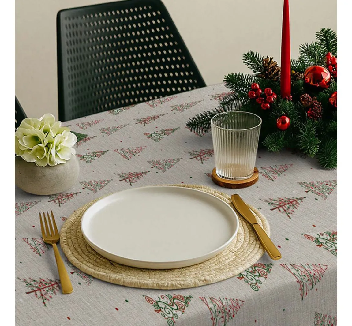 Outlet Globaltex Baumwoll-Stoff "Weihnachtsbäume", Acryl beschichtet