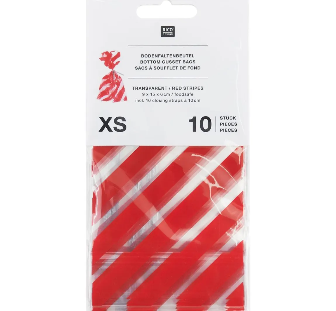 Hot Rico Design Bodenfaltenbeutel "Rote Streifen" mit Verschlussband