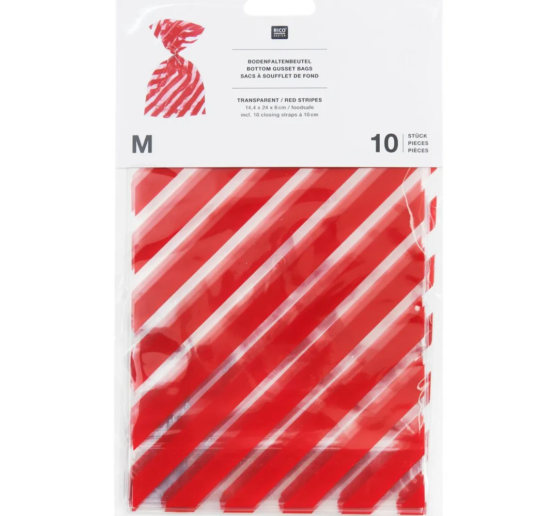Hot Rico Design Bodenfaltenbeutel "Rote Streifen" mit Verschlussband