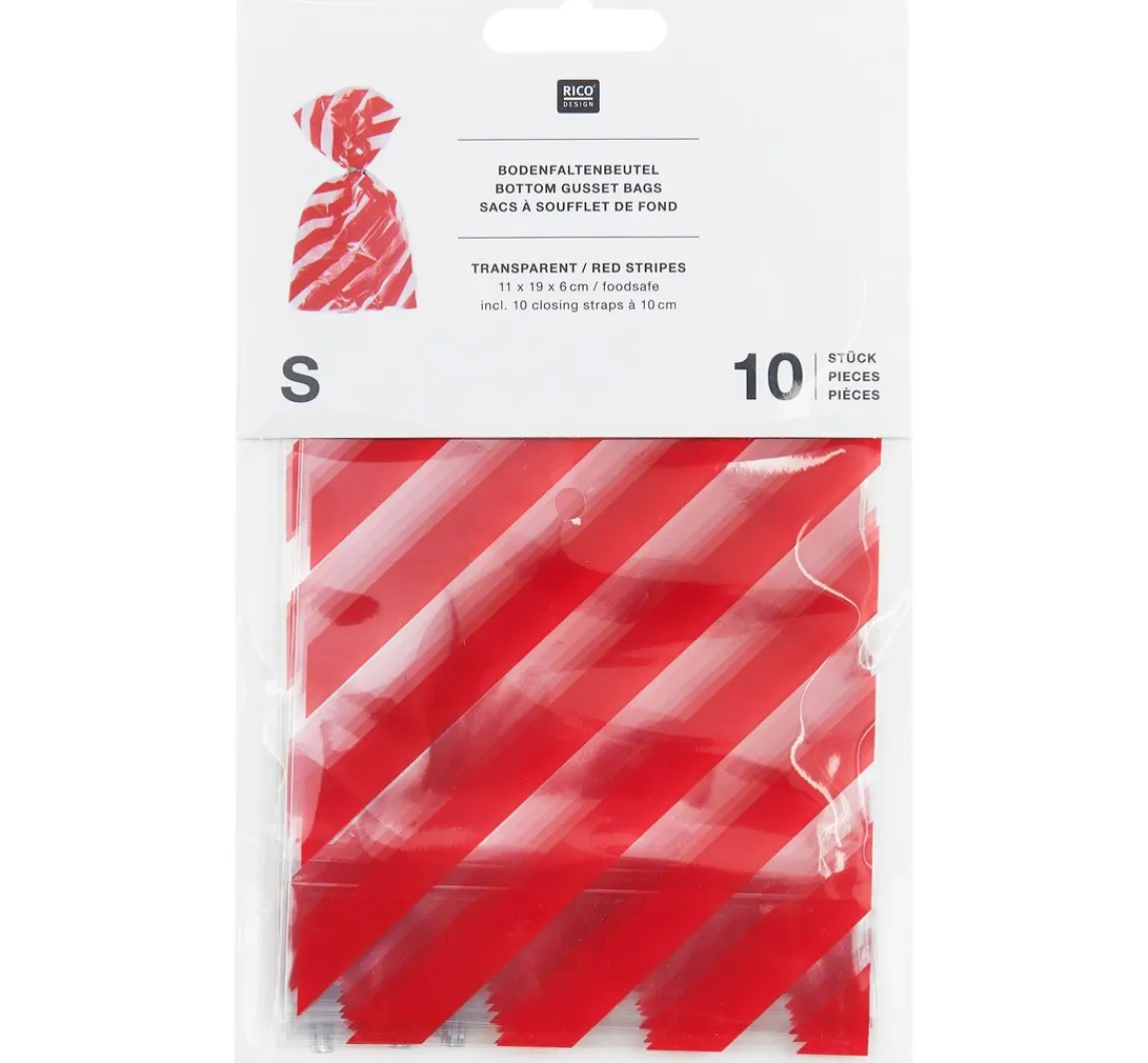 Hot Rico Design Bodenfaltenbeutel "Rote Streifen" mit Verschlussband