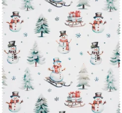 Discount VBS Marktplatz Dekostoff Leinenoptik "Schneemann mit Schlitten"