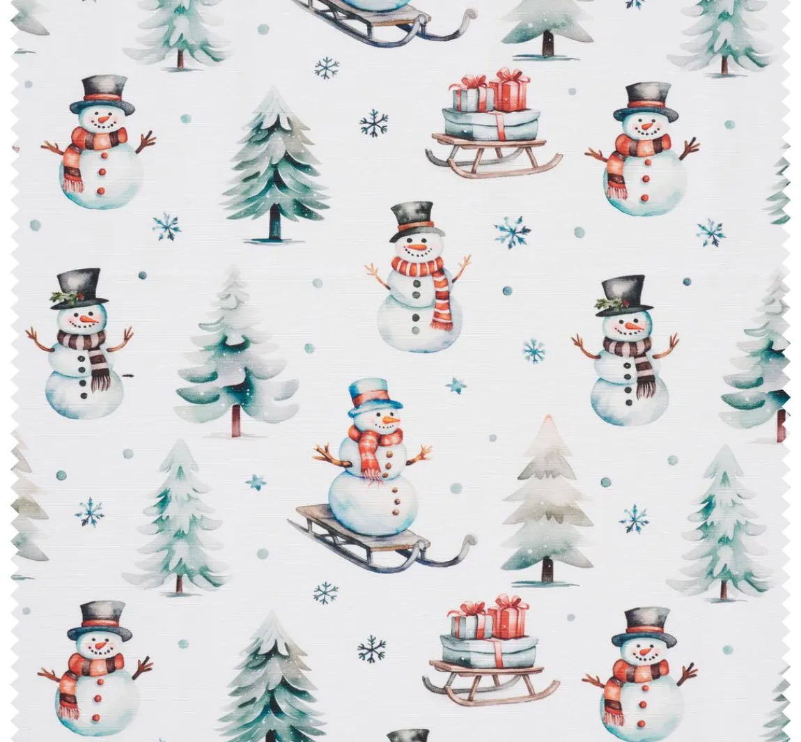 Discount VBS Marktplatz Dekostoff Leinenoptik "Schneemann mit Schlitten"