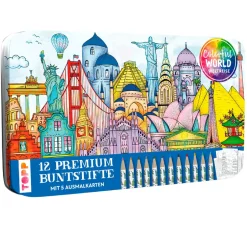 Sale Topp Designdose mit 12 Buntstiften "Colorful World Weltreise"