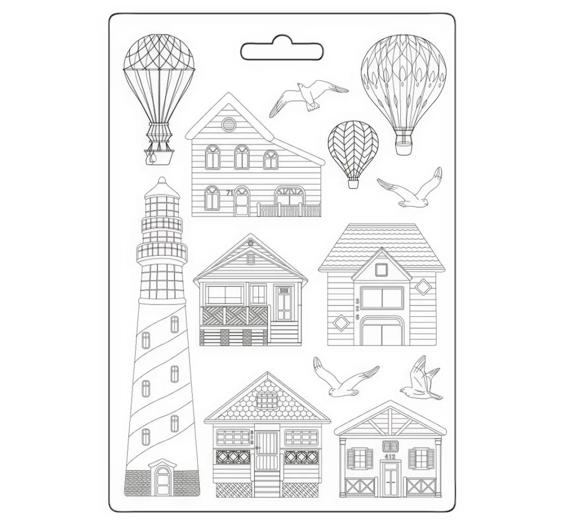 Best Stamperia 3D-Texturform "Sea Land - Houses and Lighthouse"