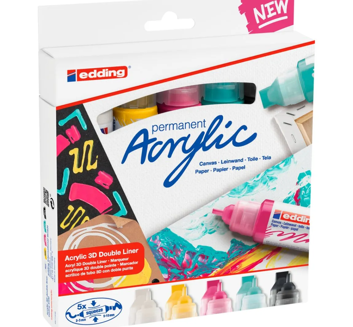 edding 5400 Acrylic "Acryl 3D - Basic", Double Liner, 5er-Set