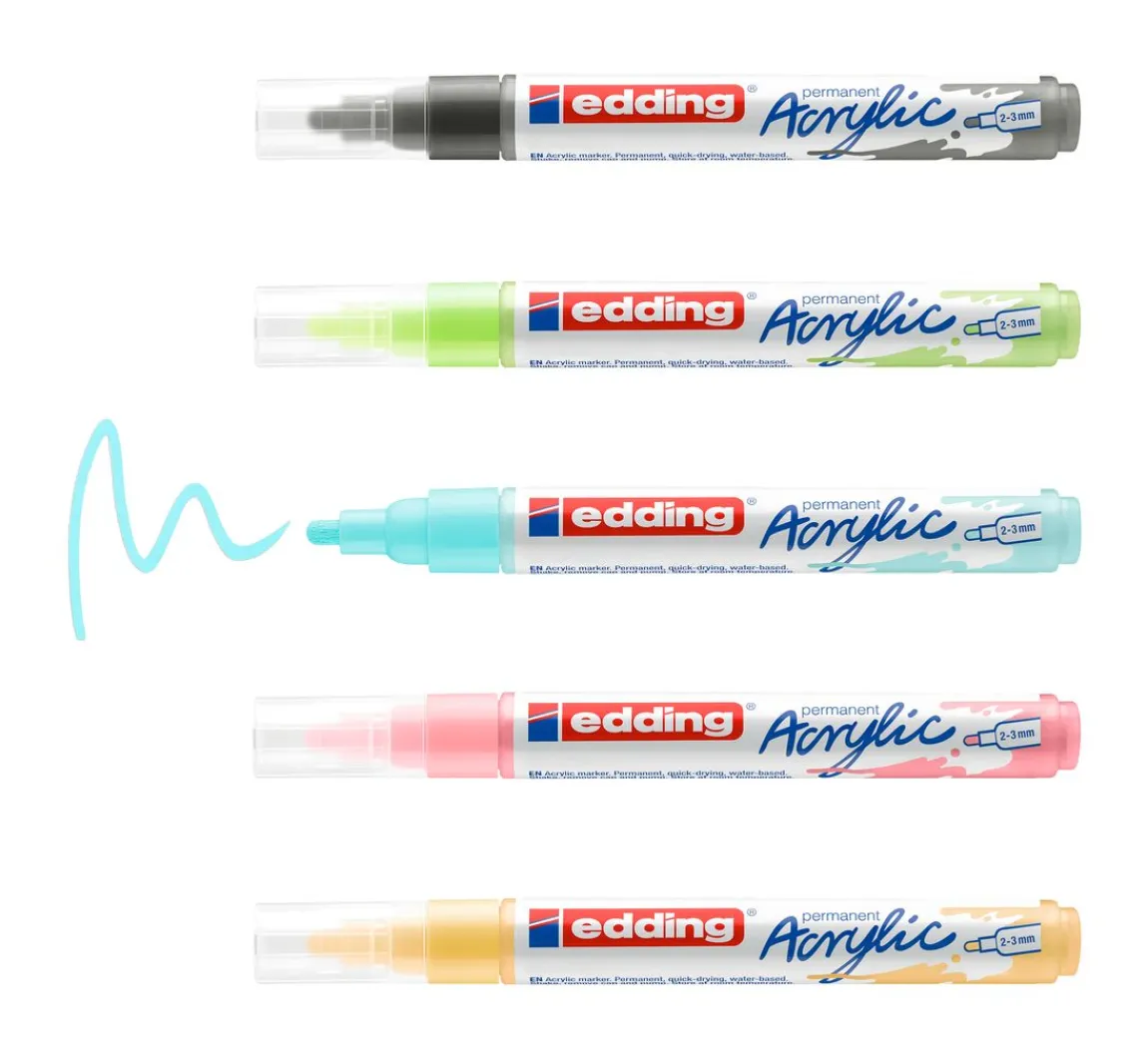 Clearance edding 5100 Acrylic "Acrylmarker - Pastell", Mittel, 5er-Set