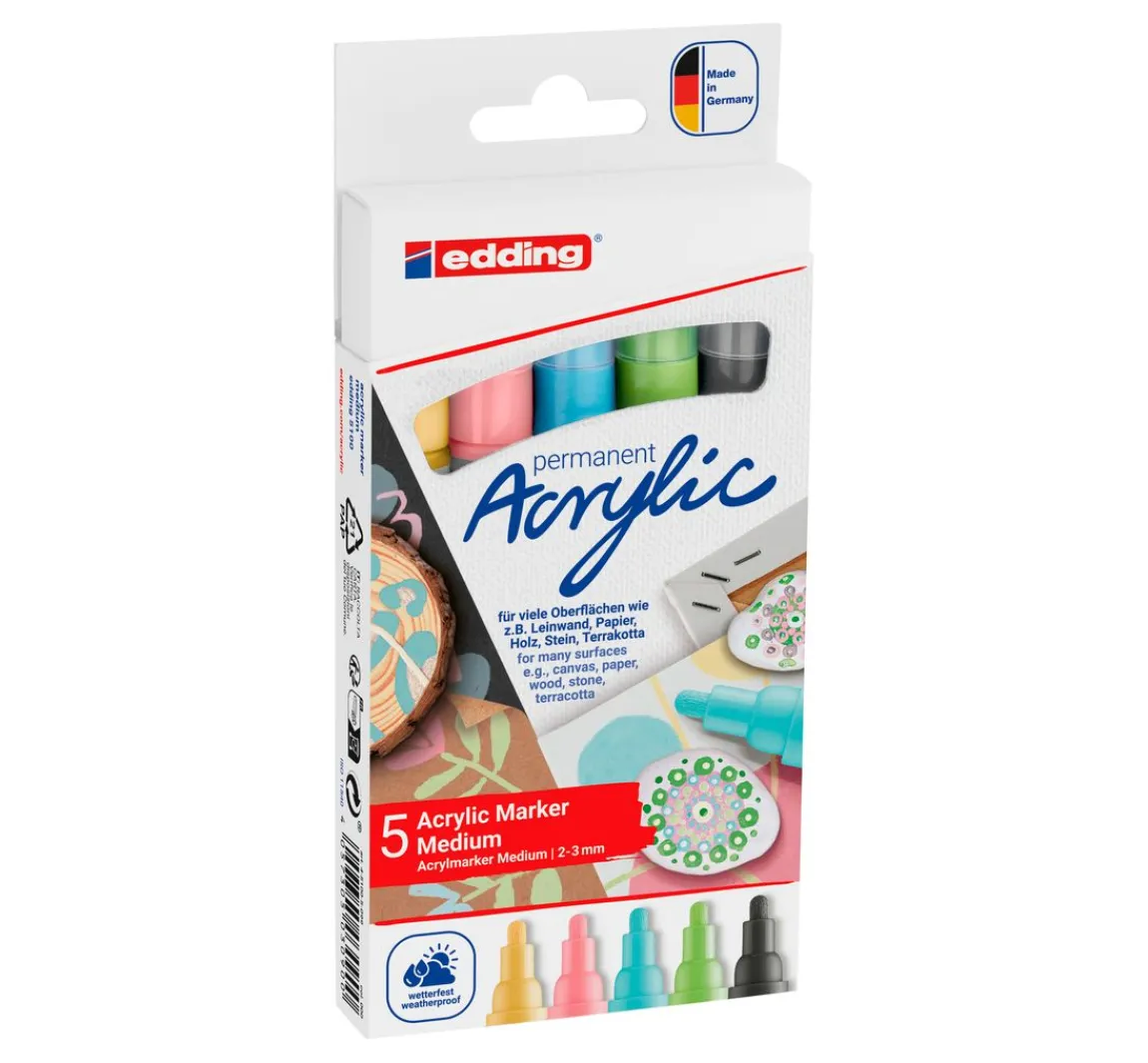 Clearance edding 5100 Acrylic "Acrylmarker - Pastell", Mittel, 5er-Set