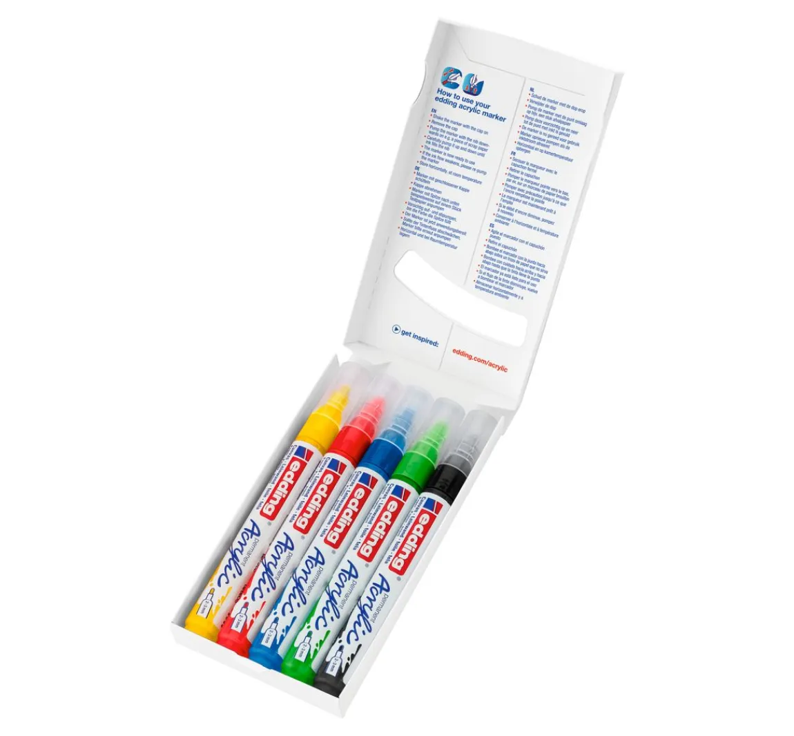 Discount edding 5100 Acrylic "Acrylmarker - Basic", Mittel, 5er-Set