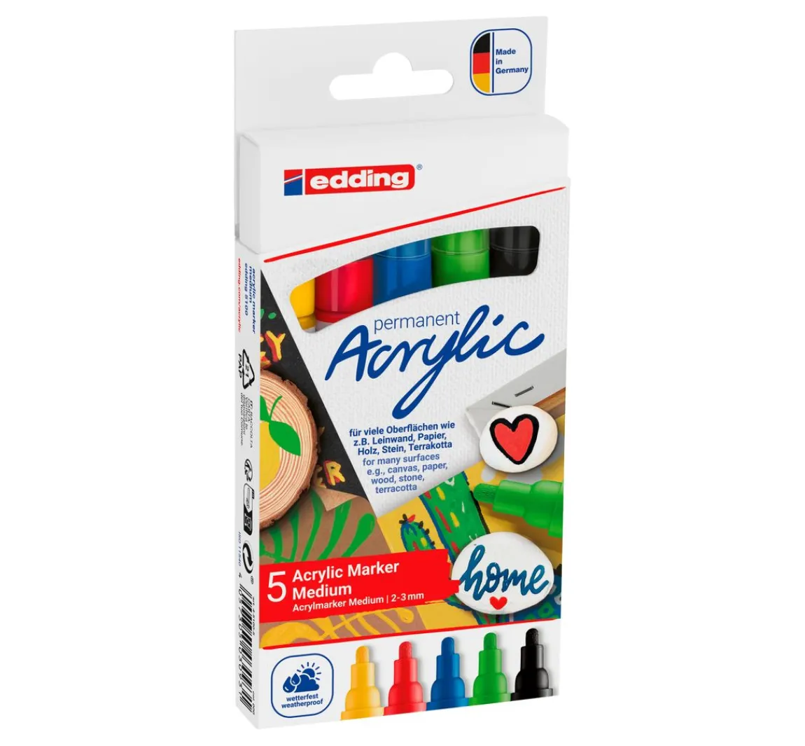 Discount edding 5100 Acrylic "Acrylmarker - Basic", Mittel, 5er-Set