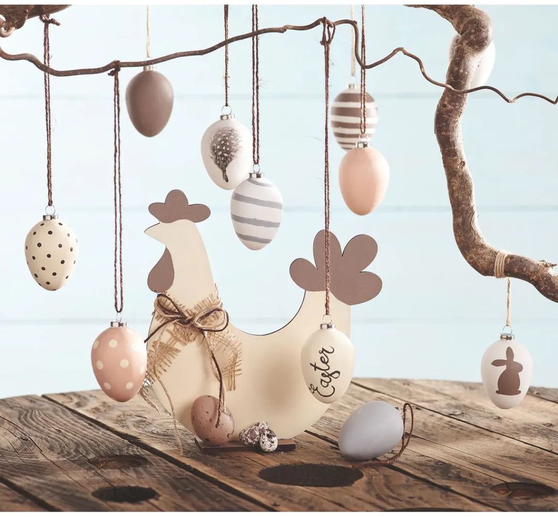 Clearance creativ company Eier-Anhänger, 12 Stück, Terrakotta, weiß, H 6 cm