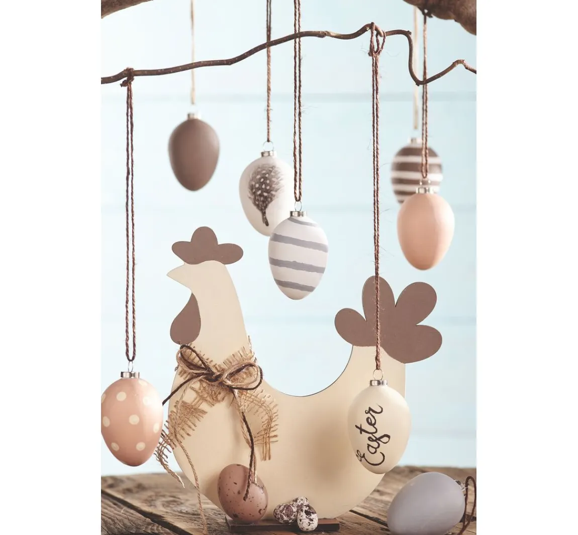 Clearance creativ company Eier-Anhänger, 12 Stück, Terrakotta, weiß, H 6 cm