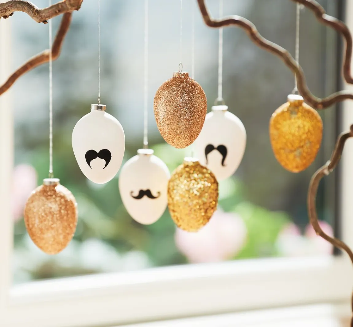 Clearance creativ company Eier-Anhänger, 12 Stück, Terrakotta, weiß, H 6 cm
