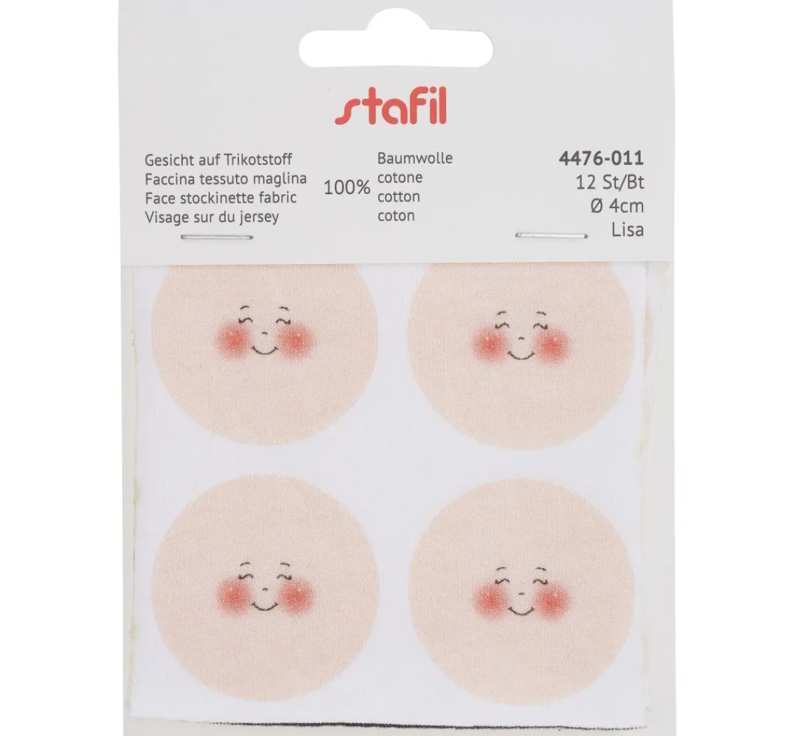Clearance stafil Gesichter auf Trikotstoff "Lisa", Ø 4 cm