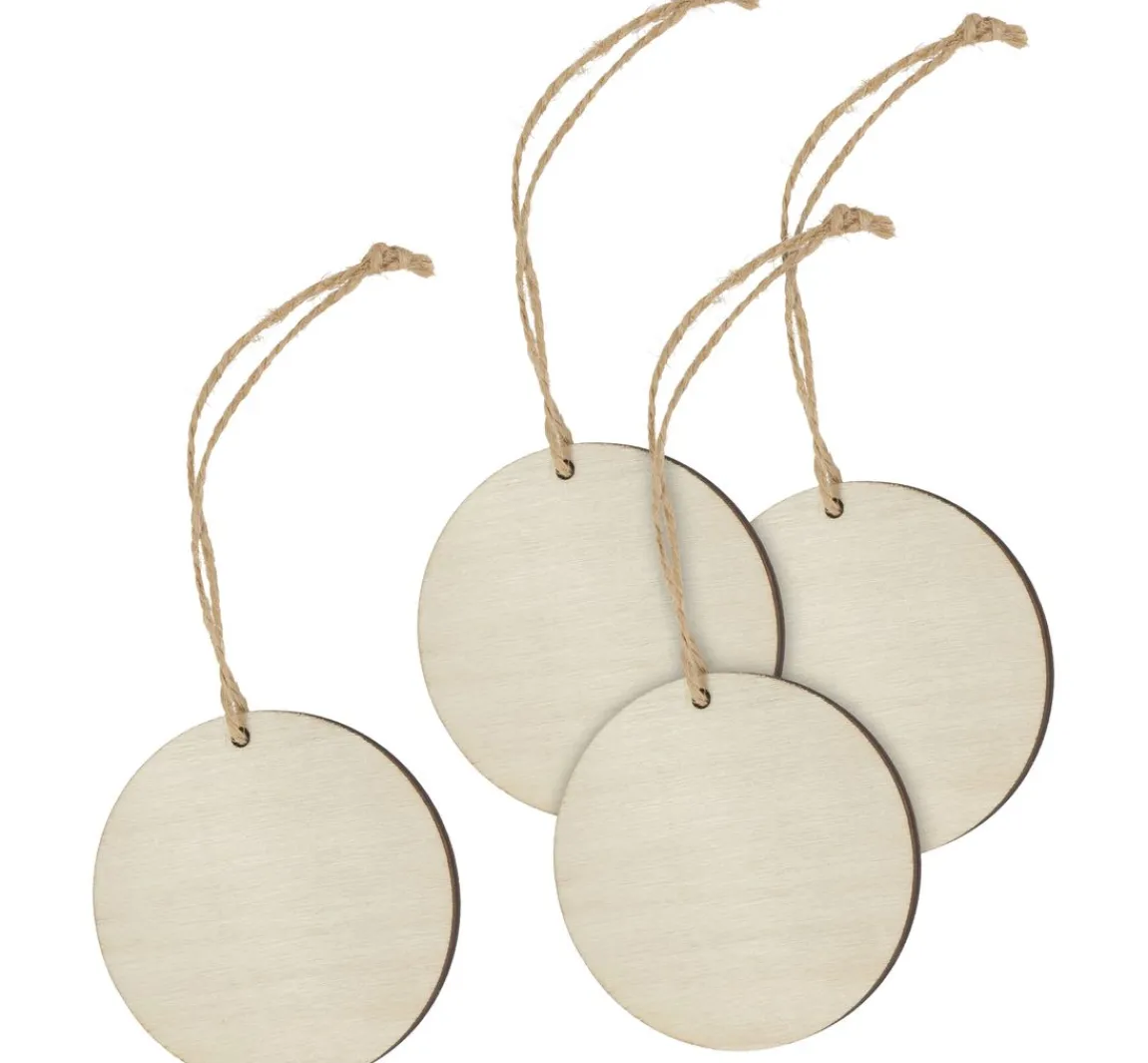 New ohne Marke Holz Anhänger "Rund" mit Band, 4er-Set
