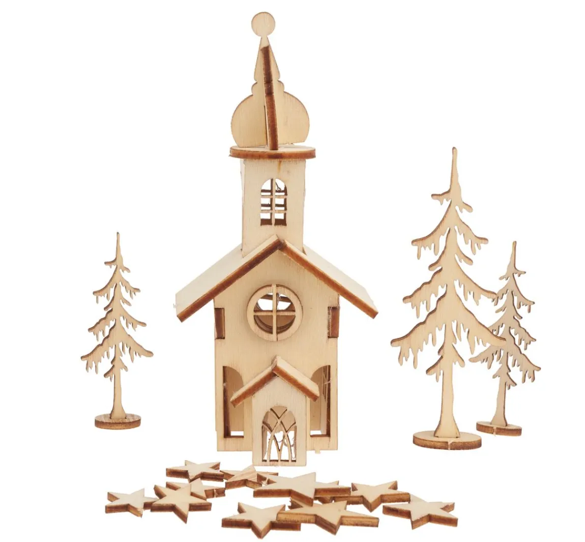 Outlet Rayher Holzbausatz "Kirche", Sperrholz