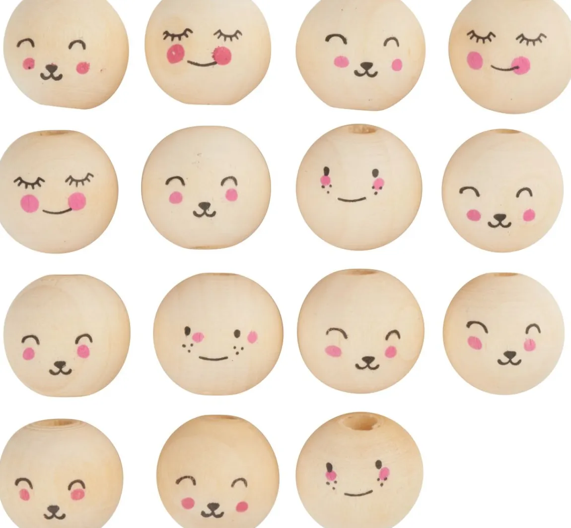 Outlet folia Holzkugeln mit Gesicht "Cute Faces"