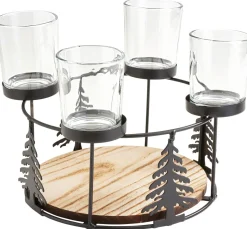 Best ohne Marke Holz-Metall-Adventskranz mit Baumsilhouette