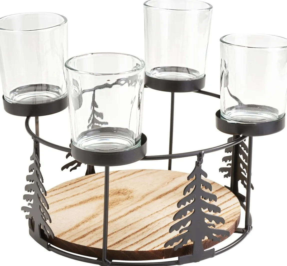 Best ohne Marke Holz-Metall-Adventskranz mit Baumsilhouette