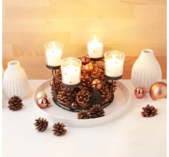 Best ohne Marke Holz-Metall-Adventskranz mit Baumsilhouette