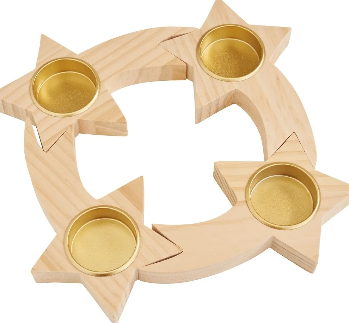 Discount ohne Marke Holz-Metall-Adventsring "Sterne", zum Zusammenstecken