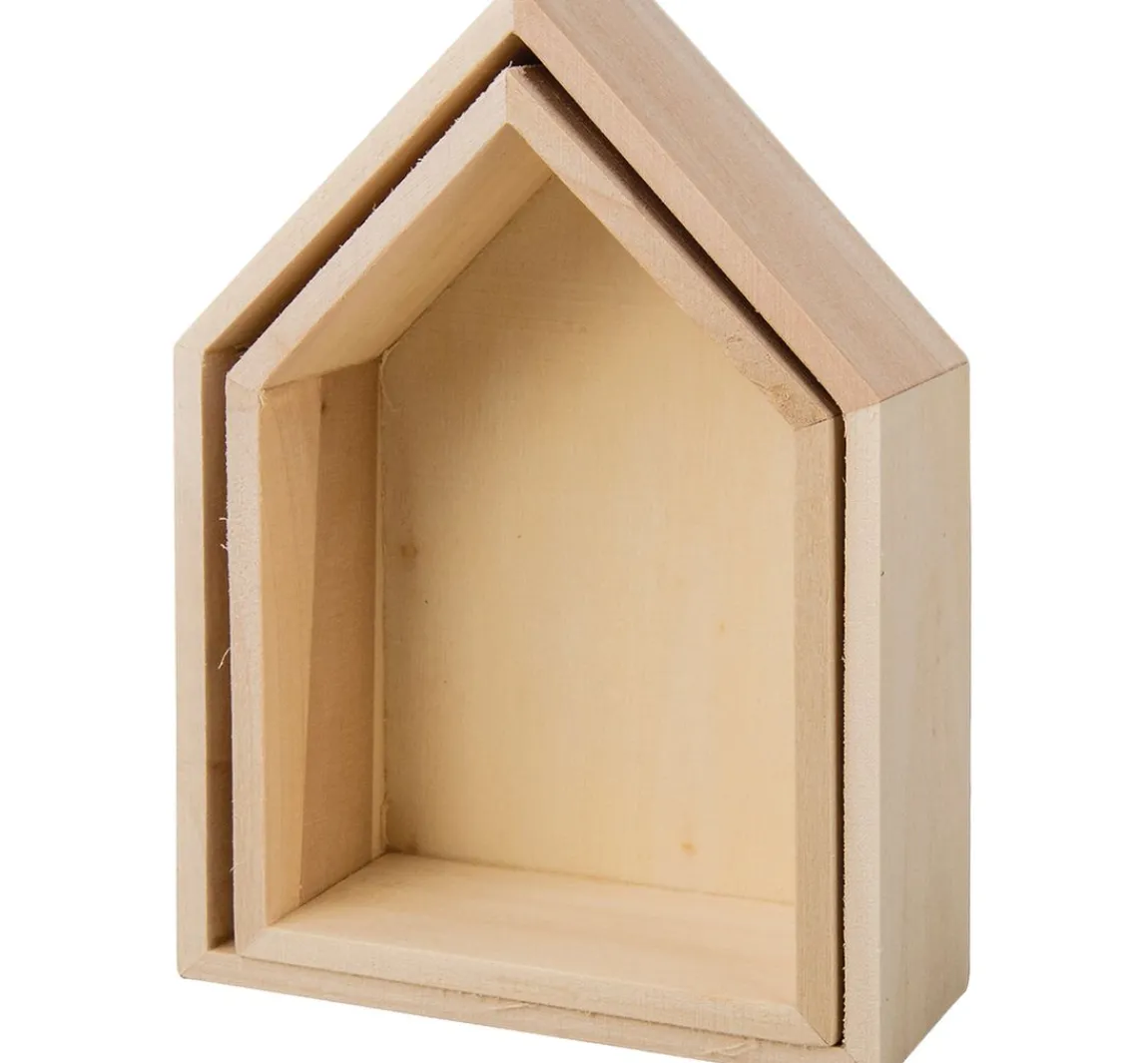 Hot Rayher Holz-Rahmen "Häuser - Breit", 2er-Set
