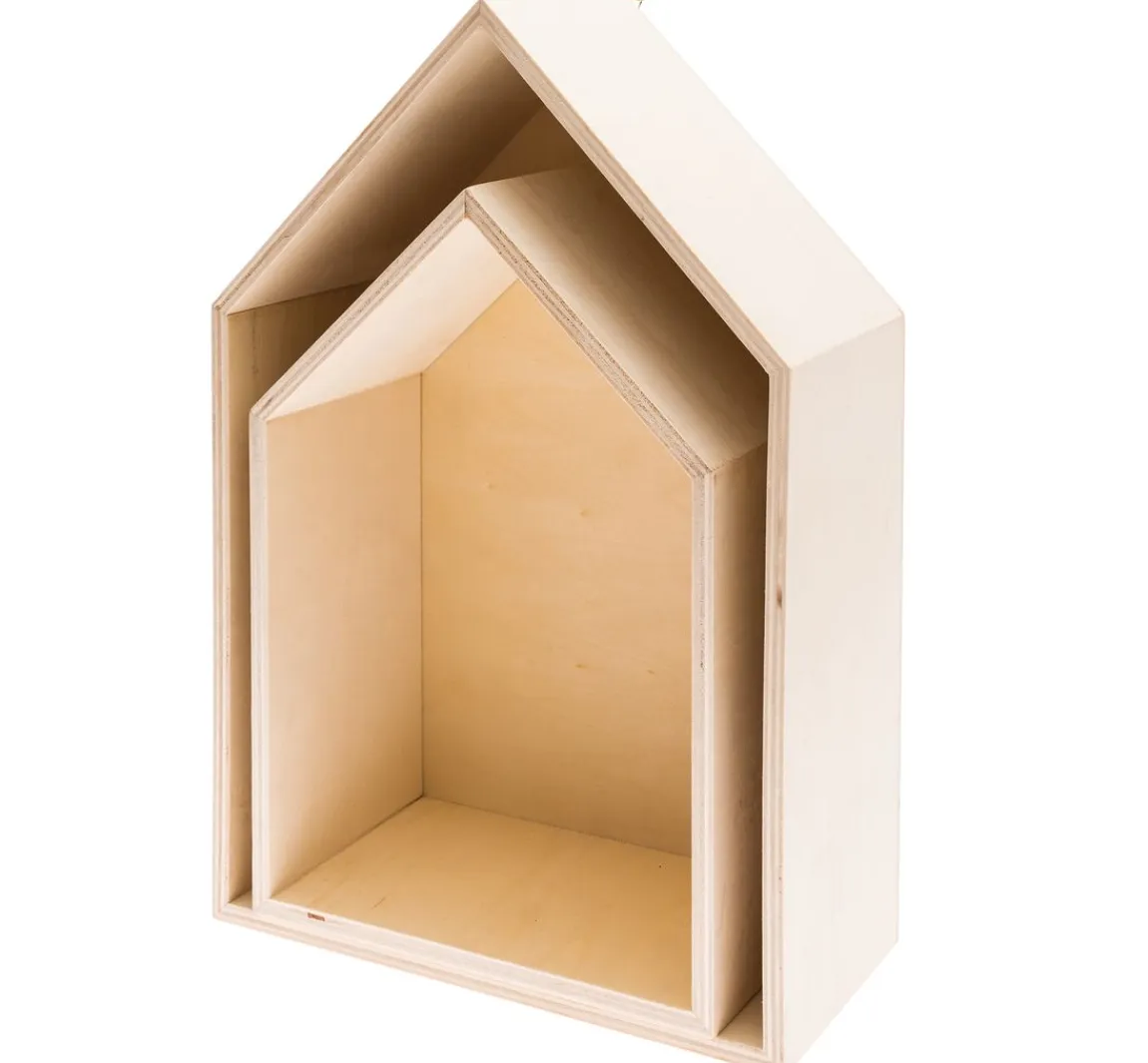 Discount Rico Design Holzregal "Haus", 2er-Set