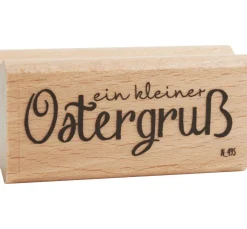 blau in gelb Holzstempel "Ein kleiner Ostergruß"