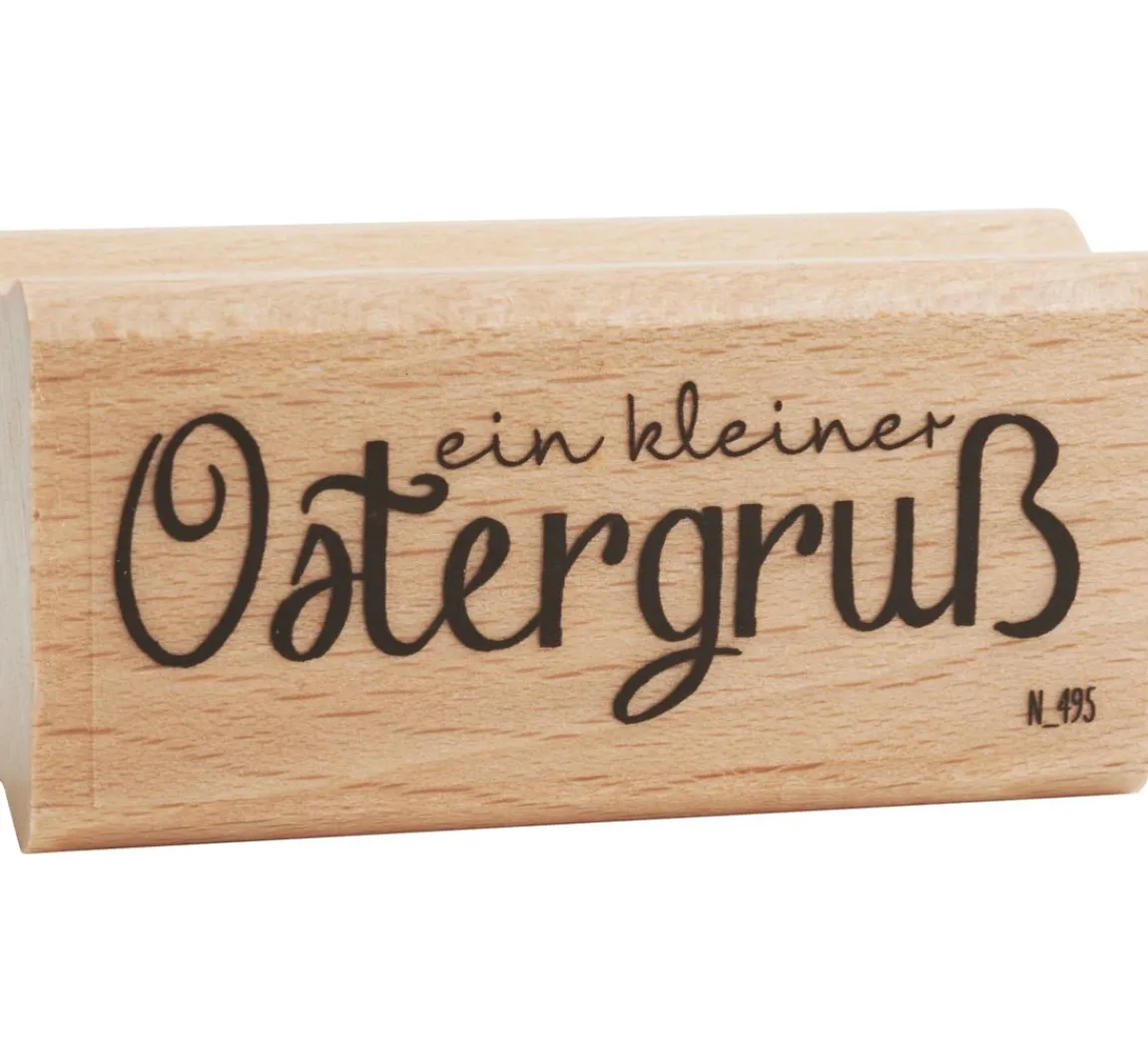 blau in gelb Holzstempel "Ein kleiner Ostergruß"