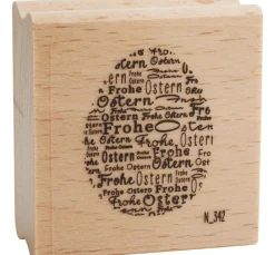Clearance blau in gelb Holzstempel "Frohe Ostern"