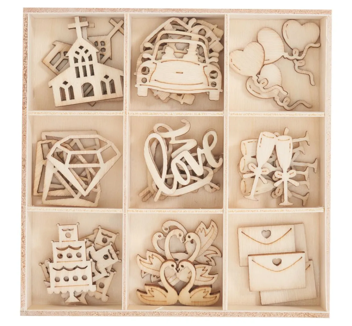 Outlet Papermania Holz-Streuteile "Hochzeit"