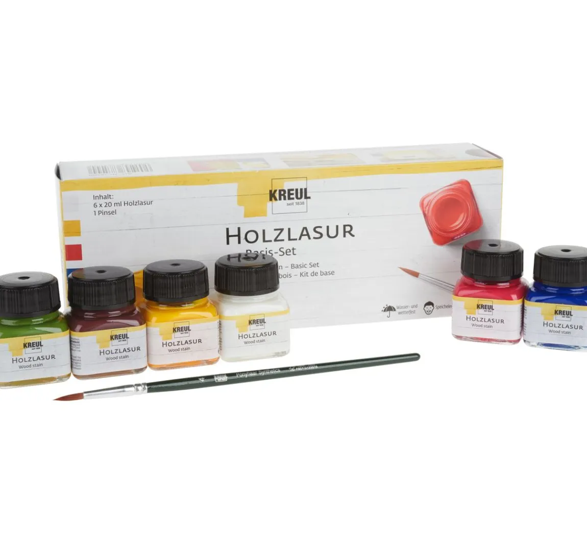 Kreul Kreative KREUL Holzlasur "Basis-Set", 6 Farben à 20 ml