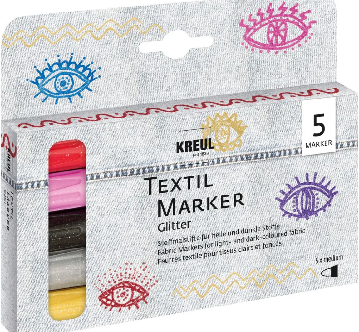 Sale Kreul Textil Marker medium "Glitter", 5er-Set