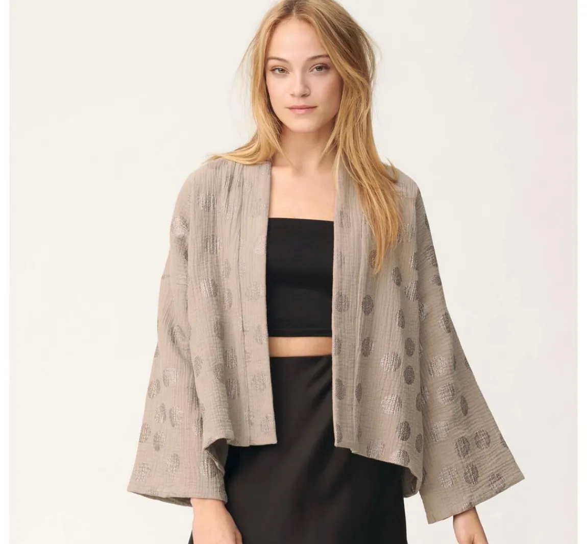 Best Rico Design Krinkel-Musselin Baumwoll-Stoff mit Metallic-Effekt "Sakura Blossom Taupe"