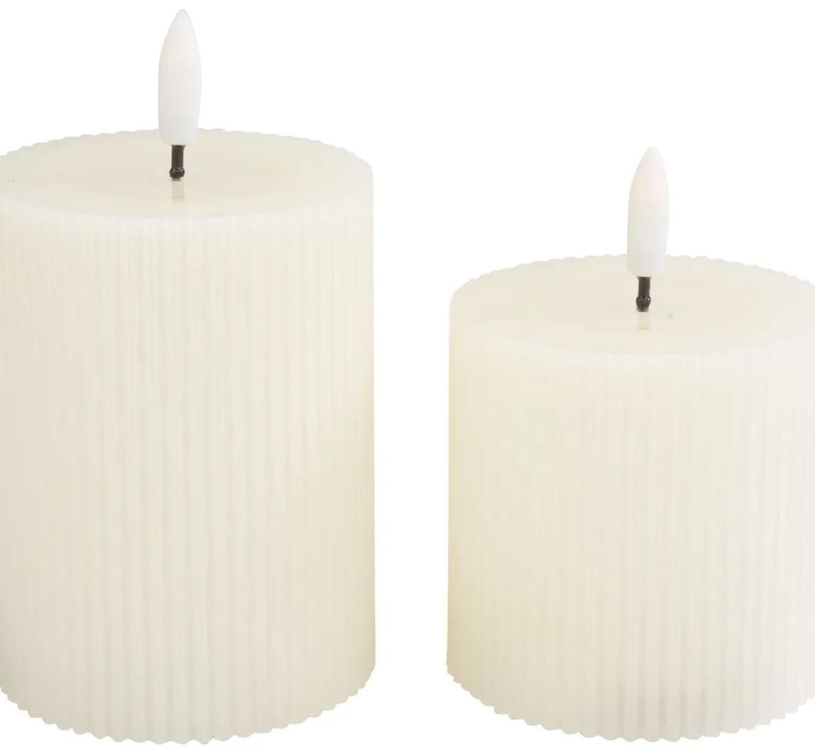 Discount ohne Marke LED-Echtwachskerze "Gerillt", 2er Set, mit Timer 6/18 Std.