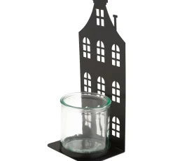 Hot ohne Marke Metall-Windlicht "Hausfront" mit Glas