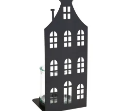 Hot ohne Marke Metall-Windlicht "Hausfront" mit Glas