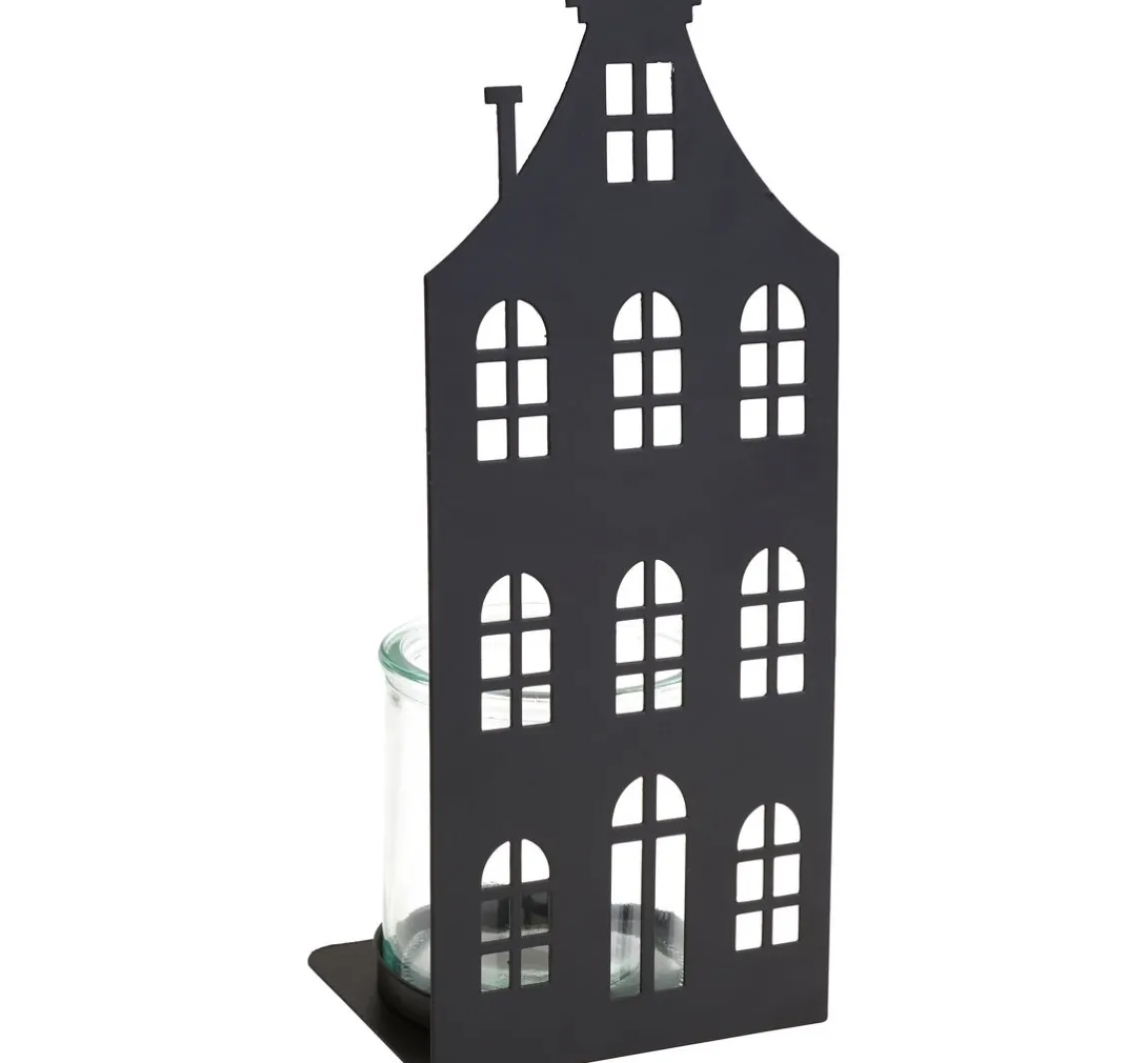 Hot ohne Marke Metall-Windlicht "Hausfront" mit Glas