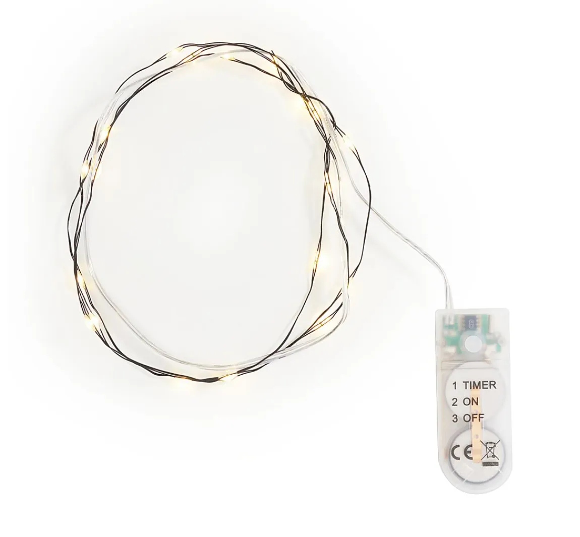 Clearance ohne Marke Micro LED Lichterkette, mit Timer, schwarzer Draht, 20 LEDs