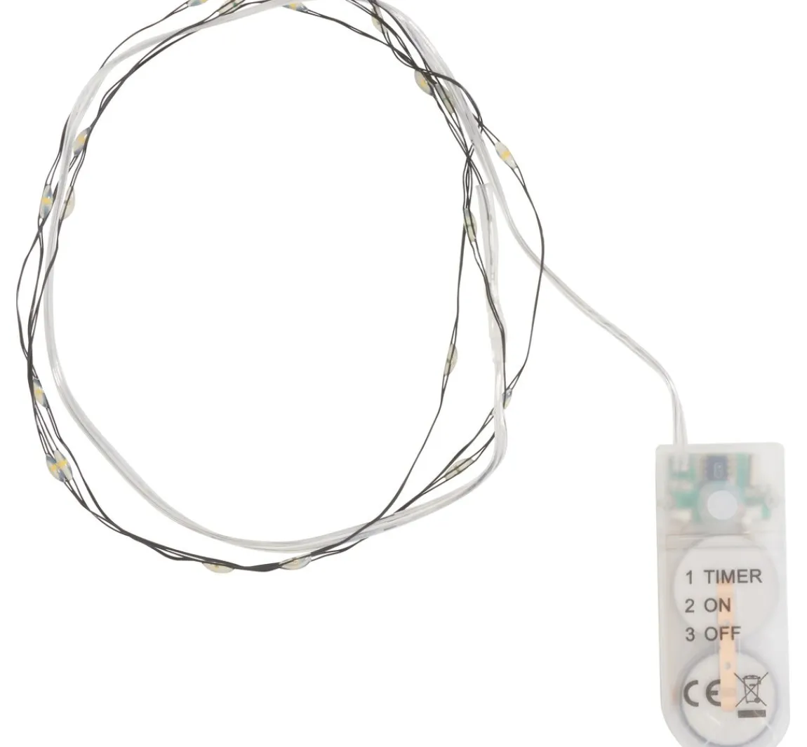 Clearance ohne Marke Micro LED Lichterkette, mit Timer, schwarzer Draht, 20 LEDs