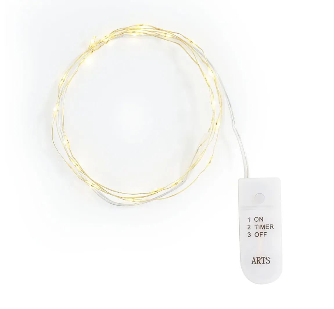 Best ohne Marke Micro-LED-Lichterkette, mit Timer, goldfarbener Draht, 20 LEDs