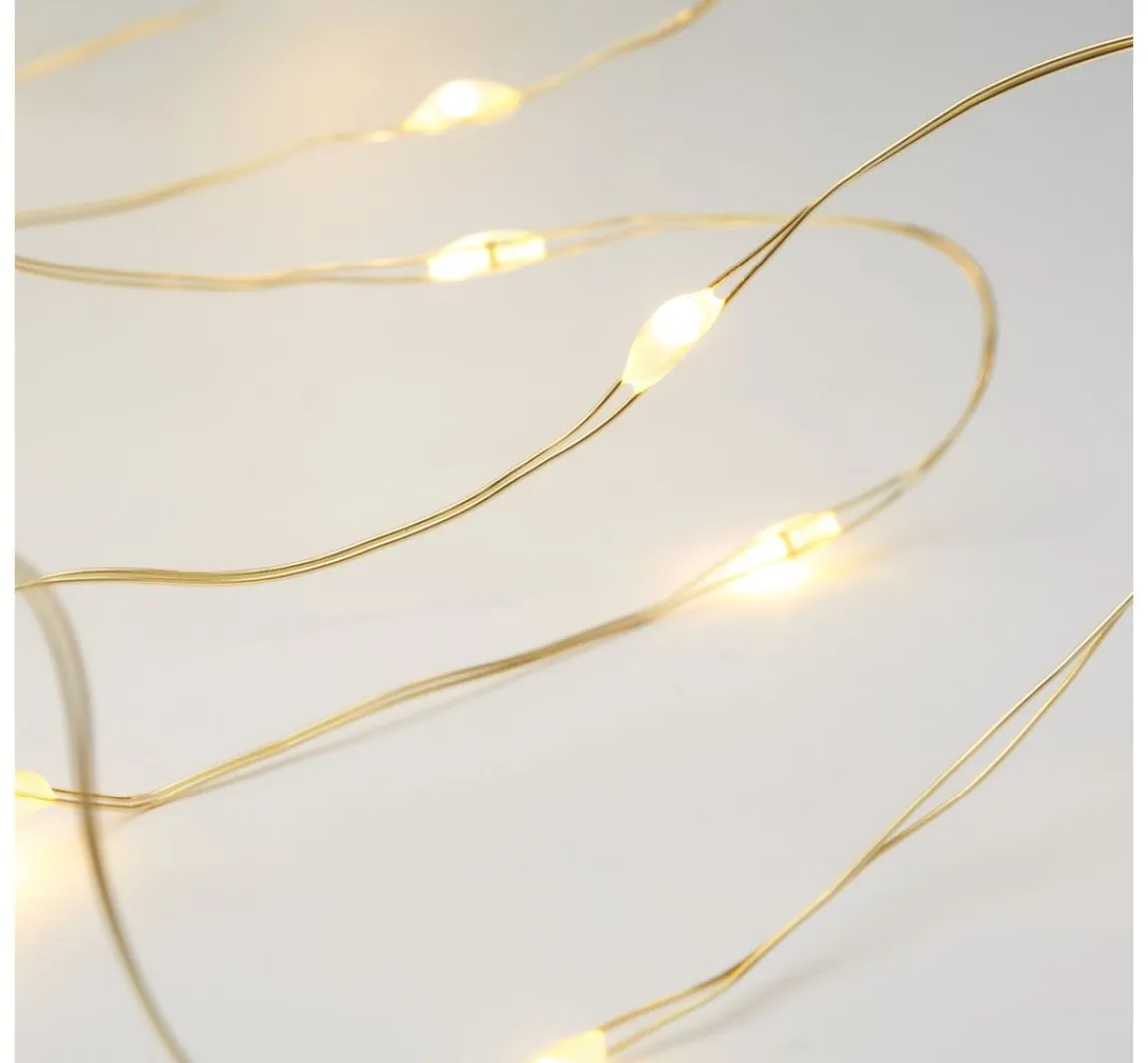 Best ohne Marke Micro-LED-Lichterkette, mit Timer, goldfarbener Draht, 20 LEDs