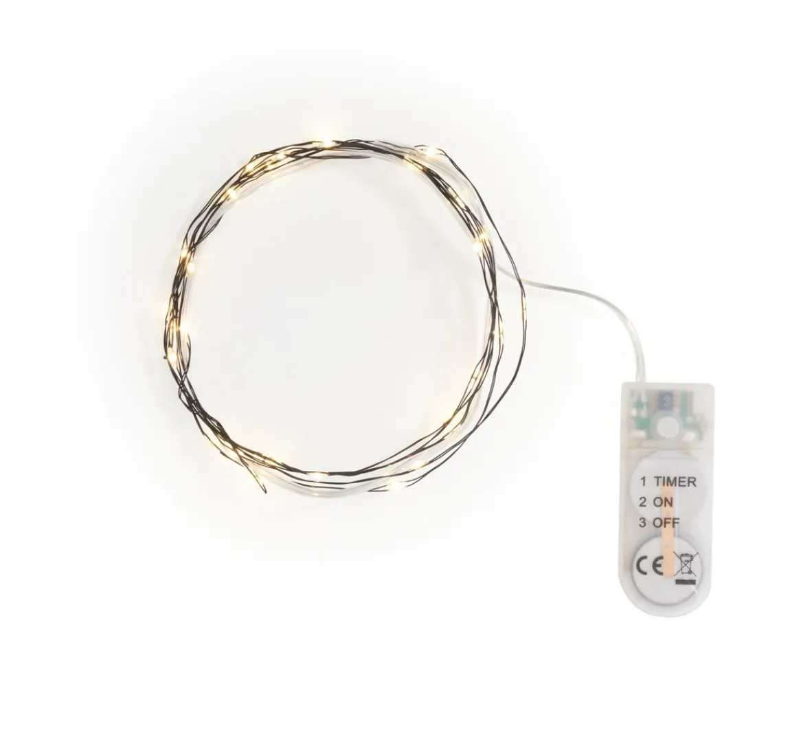 New ohne Marke Micro-LED-Lichterkette, mit Timer, schwarzer Draht, 30 LEDs