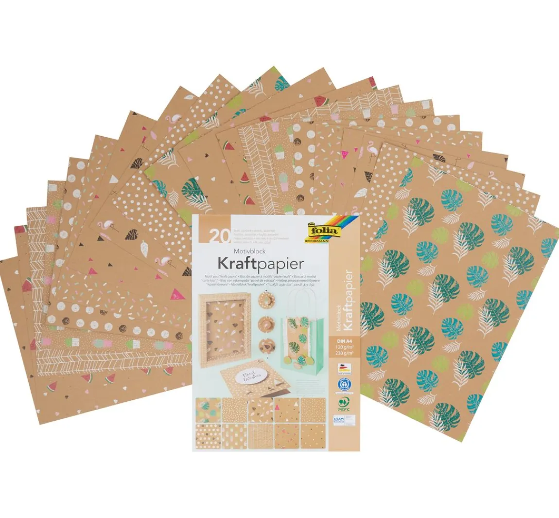 New folia Motivblock "Kraftpapier mit Motivdruck"