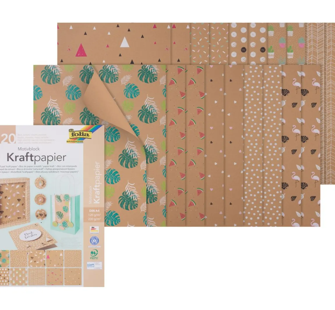 New folia Motivblock "Kraftpapier mit Motivdruck"